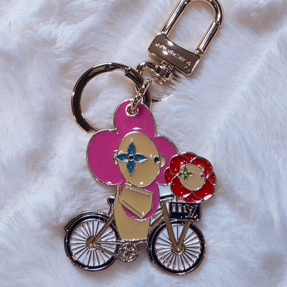 Floral Bicycle Key Holder - Pink, Red, Gold